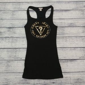 Guess TANK TOP sequin + metallic logo black/gold
